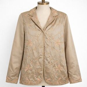 Vintage Channa Y2K Womens Beaded Blazer Jacket Sz M 20x28 Gold Floral Embroider